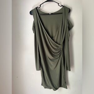 VENUS Open Shoulder Olive Dress